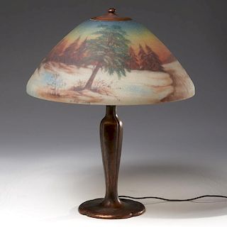 Handel reverse painted glass table lamp