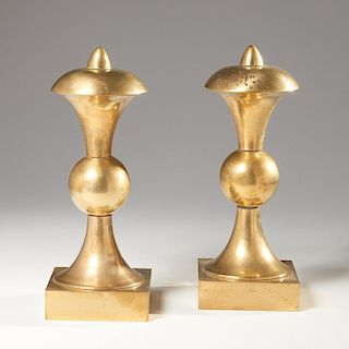 Pair Modernist brass andirons