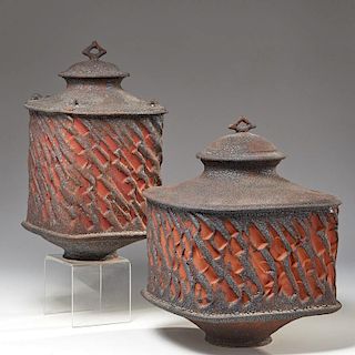 (2) large modern Studio Pottery jars
