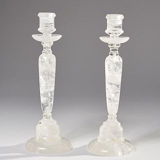 Large pair Rock Crystal candlesticks