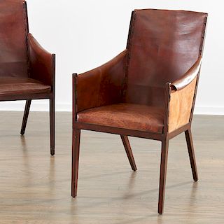 Pair Jean Michel Frank (after) leather chairs