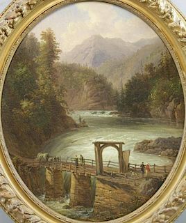 19th Century Oval Form Oil on Canvas. Landscape