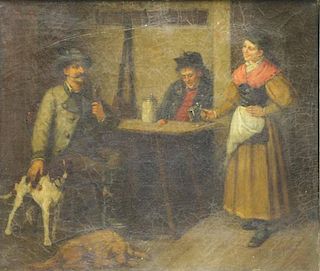 19th C. Oil on Canvas Tavern Scene with Hunting