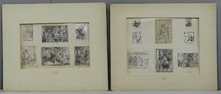 NICOL, Erskine. 2 Sets of Mounted Pencil Studies.
