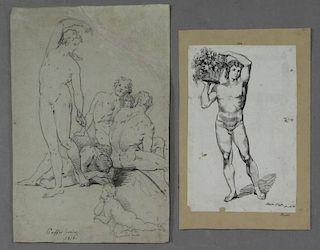 2 Early 19th C. Drawings of Classical Male Nudes.