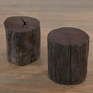 Pair Ironwood trunk tables/stools