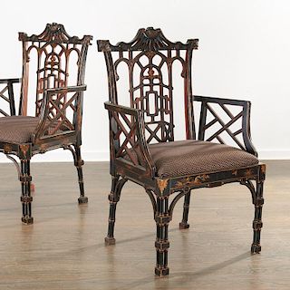 Pair Jacques Grange sourced Chinoiserie chairs