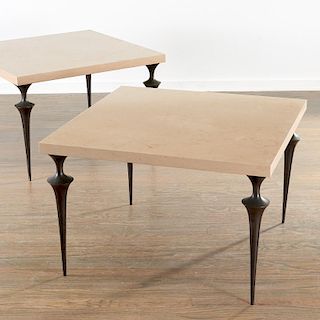Pair marble and bronze tables by Jacques Grange