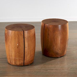 Pair craftsman tree stump tables or stools