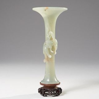 Chinese celadon jade Gu vase