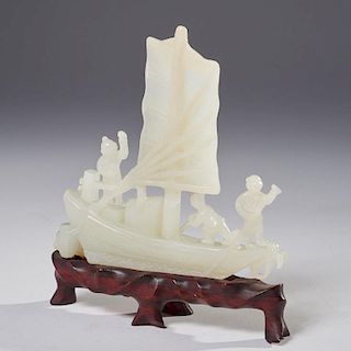 Chinese carved jade junque