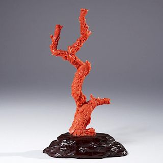 Chinese finely carved coral branch
