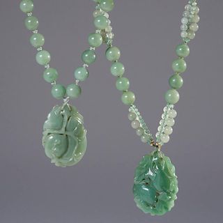 (2) Chinese jade beaded necklaces