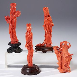 (4) Chinese carved coral Guanyin
