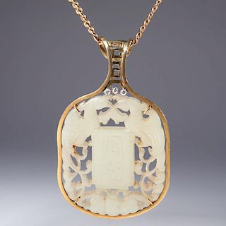 Chinese white jade pendant necklace