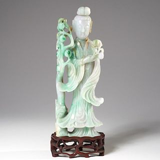 Large Chinese carved three-color jade Guanyin