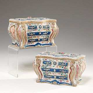 Pair Chinese Export commode-form bough pots