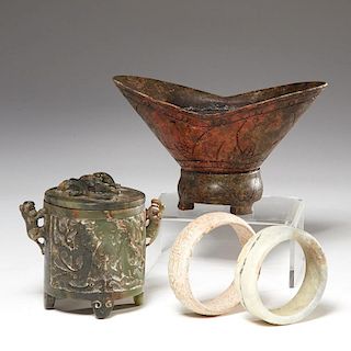 Chinese jade and stone objects group