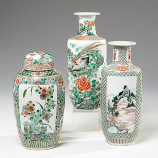 (3) Chinese famille verte porcelain vessels