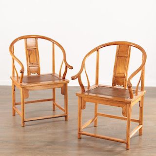 Pair Chinese hardwood horseshoe chairs