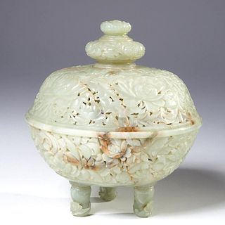 Chinese carved and pierced jade censer