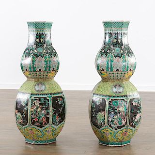 Pair Chinese double-gourd floor vases