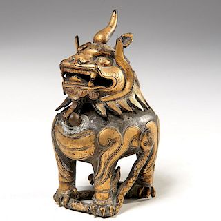 Chinese bronze Buddhist Lion censer