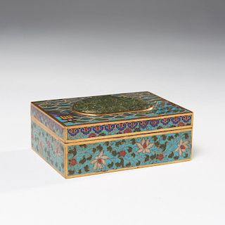 Chinese cloisonne box inlaid with jade plaque