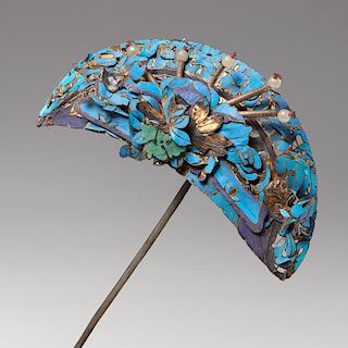 Chinese kingfisher feather hair ornament