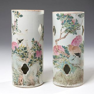 Pair Chinese porcelain Famille Rose hat stands