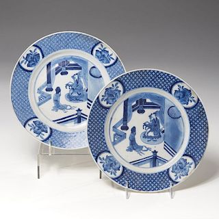 Pair Chinese porcelain blue and white plates