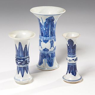 (3) Chinese blue and white gu cabinet vases