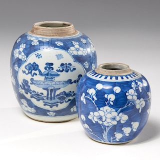 (2) Chinese blue and white Hawthorne jars