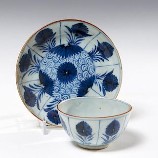Chinese blue and white cup and saucer