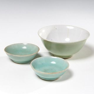 (3) Asian celadon glazed porcelain bowls