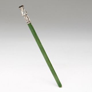 Chinese green jade and silver plated ink pen