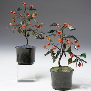 Pair Chinese jade potted tree models