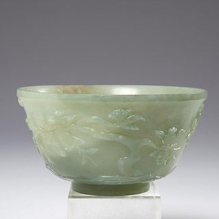 Chinese carved green jade bowl