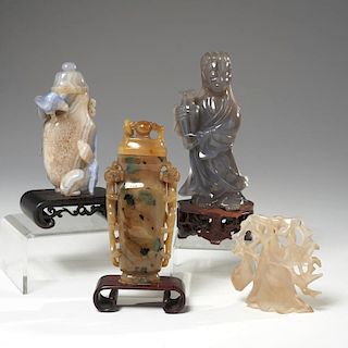 (4) Chinese carved quartz agate table items