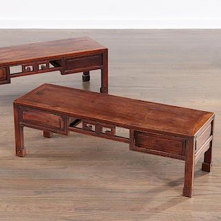 Pair Chinese hardwood low tables