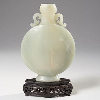 Nice Chinese carved jade moon flask