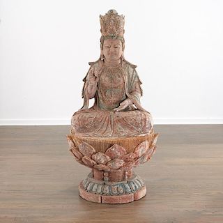 Large seated Guanyin on lotus stand