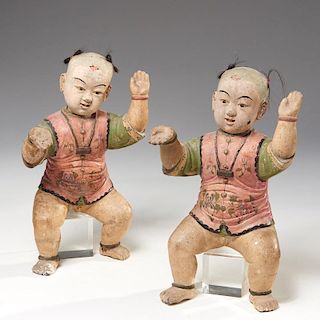 Pair Chinese ceramic/composition Boys