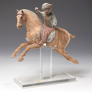 Chinese Tang style painted pottery Polo Player