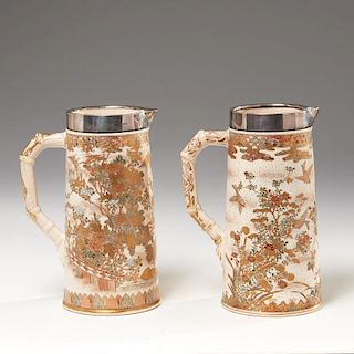 Pair Japanese silver mounted pitchers
