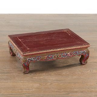 Tibetan carved and red painted wood low table