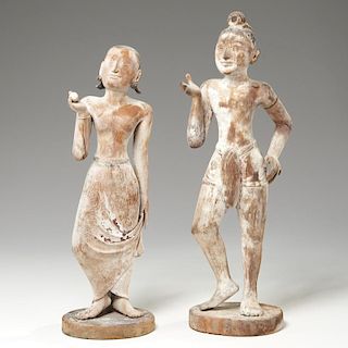 Pair Indonesian carved wood figures