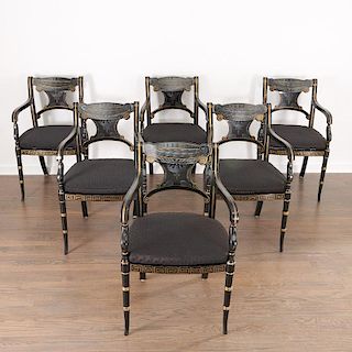 Set (6) Regency style paint decorated armchairs