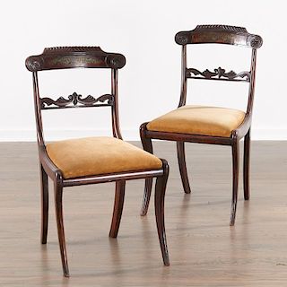 Pair Regency brass inlaid side chairs