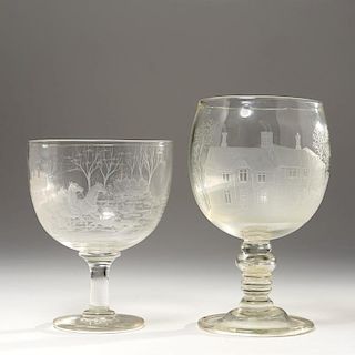 (2) Victorian glass engraved coaching goblets